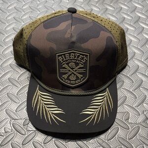 Pirate Patch Camo Trucker Hat with Gold-Trim Patch